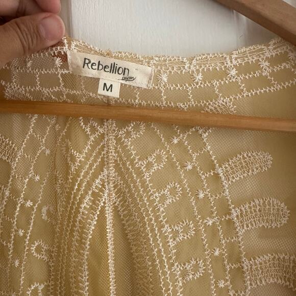 Rebellion Again Bohemian Lace Embroidered Kimono‎ Duster Yellow Size Medium - Picture 5 of 6